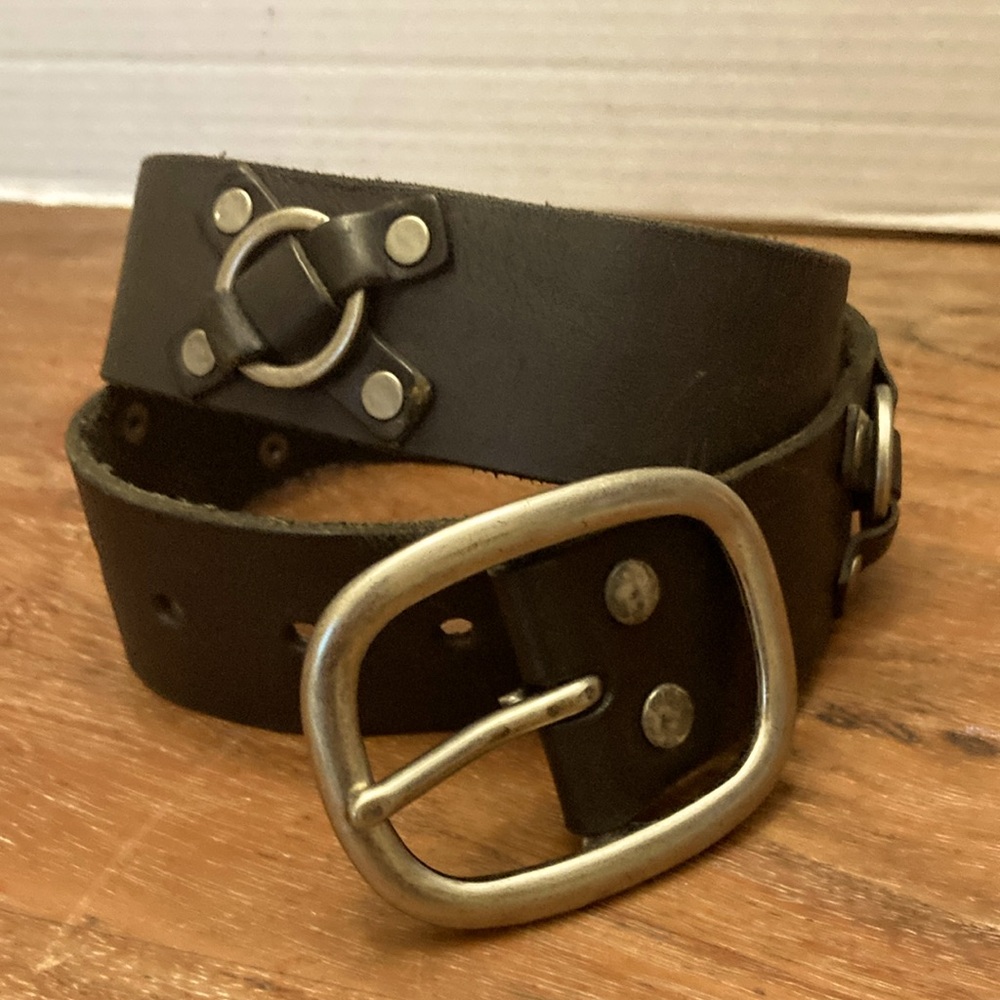 VINTAGE LUCKY BRAND 1990’S Black Genius Leather Belt with Silver Buckle F-M - Picture 2 of 11